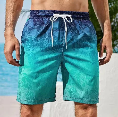 LuckeLadybug LLC Swim Shorts Men with Leaf Pattern in Gradient Blue for Beach Activities