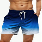 LuckeLadybug LLC Men’s Swim Shorts in Blue Ombre Design with Adjustable Drawstring Waist