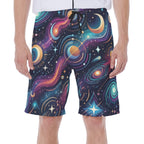 LuckeLadybug swim shorts men featuring a vibrant galaxy design in colorful swirling patterns