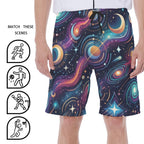 LuckeLadybug colorful swim shorts men featuring a galaxy print, perfect for beach and pool days