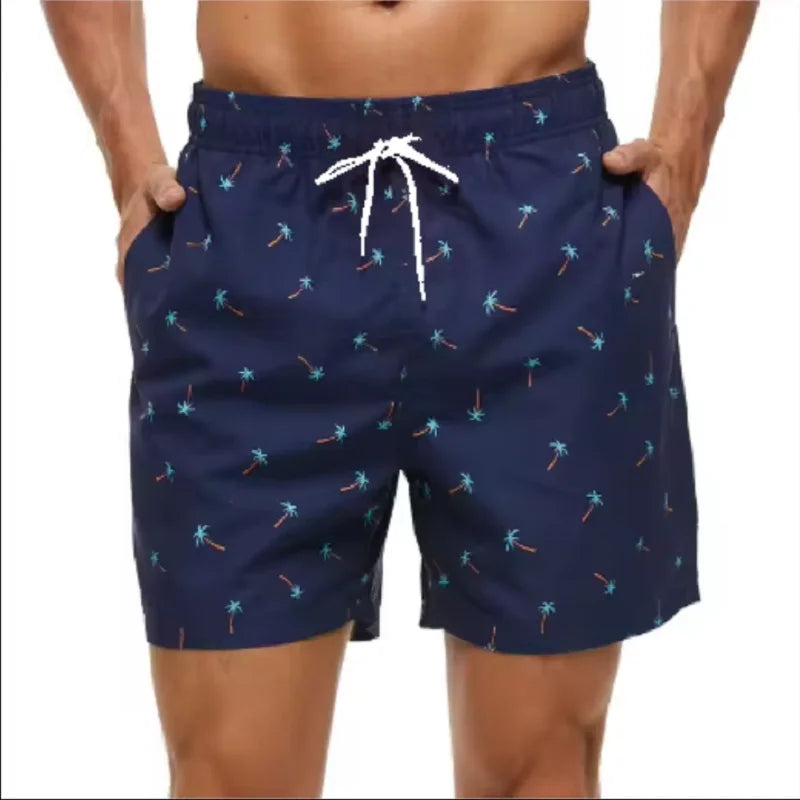 LuckeLadybug LLC Men's Swim Shorts with Palm Tree Print for Comfortable Beach Wear