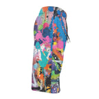 LuckeLadybug colorful swim shorts men featuring a vibrant splash paint design for beach and pool