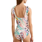 LuckeLadybug One Piece Swimsuit Bathing Suits with Colorful Wave and Leopard Print Design