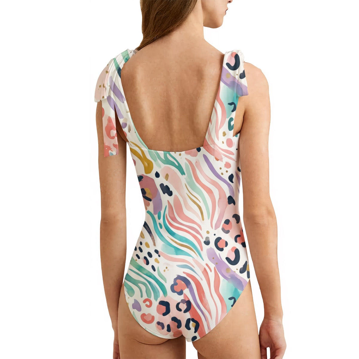 LuckeLadybug One Piece Swimsuit Bathing Suits with Colorful Wave and Leopard Print Design