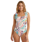 LuckeLadybug One Piece Swimsuit Bathing Suits with Colorful Swirl and Leopard Print Design