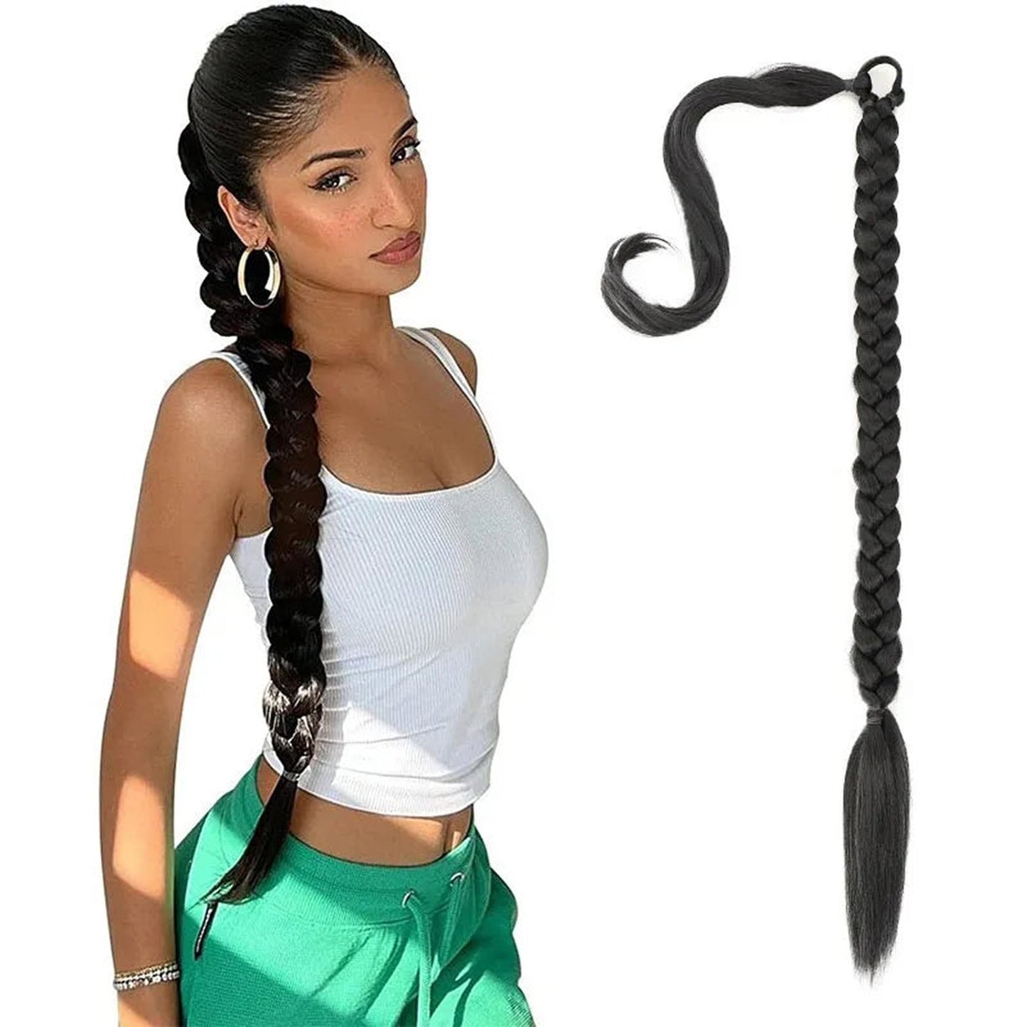 LuckeLadybug synthetic braided ponytail extensions in black, perfect for adding length and style.