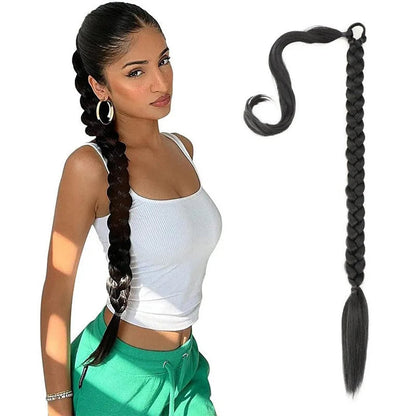 LuckeLadybug synthetic braided ponytail extensions in black, perfect for adding length and style.