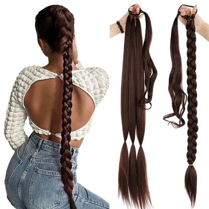 LuckeLadybug LLC synthetic braided ponytail extensions displayed in a long, straight style for versatile hairstyles