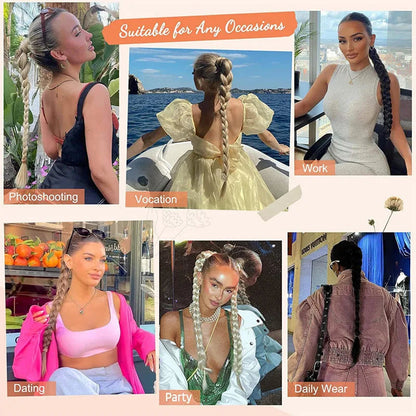 LuckeLadybug synthetic braided ponytail extensions styled for various occasions like work, dating, and parties