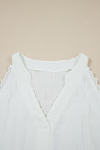 White Textured Lace Trim Pure Cotton Sleeveless Top