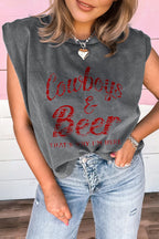Sleet Cowboy & Beer Western Graphic Mineral Wash Tank Top