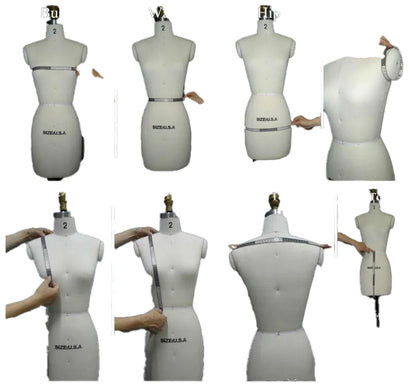 Measuring a dress form for the perfect fit of a teal mother of the bride dress with sleeves