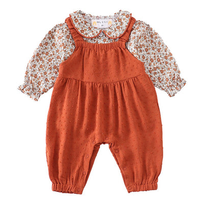 Adorable Terracotta Floral Swiss Dot Baby Set For Stylish Little Ones - LuckeLadybug LLC