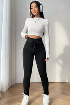 LuckeLAdybug LLC black thermal leggings with high waist and drawstring for comfort and warmth
