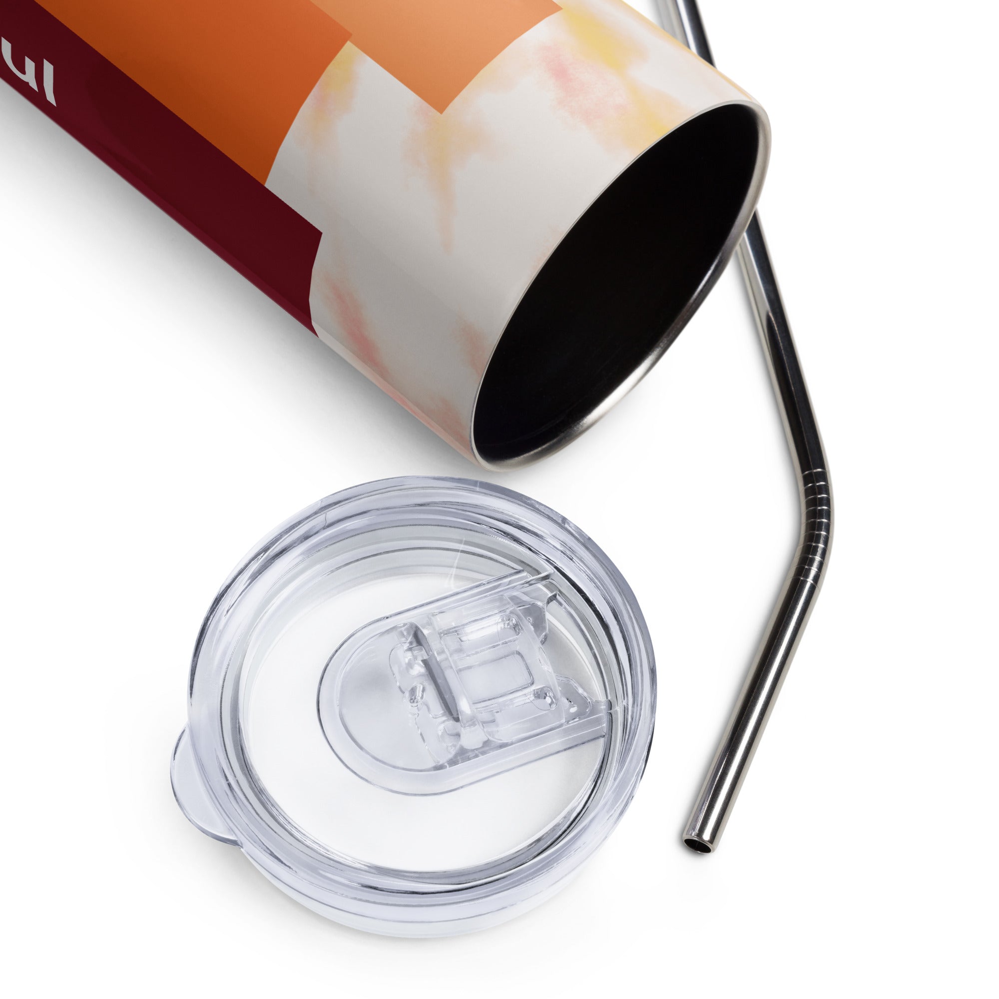 Tie dye stainless steel tumbler with clear lid and metal straw by LuckeLadybug