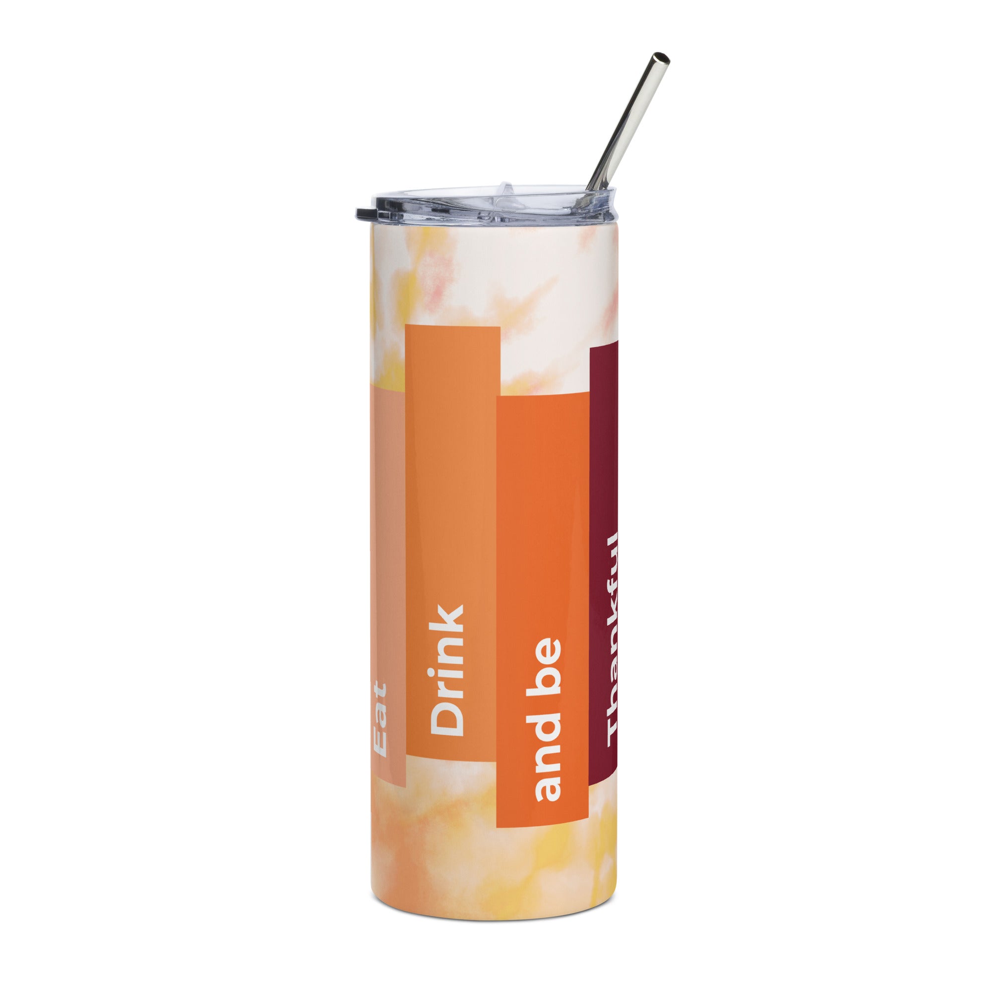 LuckeLadybug tie dye stainless steel tumbler with straw and colorful vertical bars design