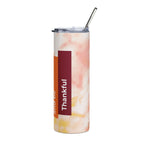 LuckeLadybug tie dye stainless steel tumbler with thankful design and metal straw
