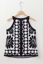 Black Abstract Dot Flower Print Tank Top