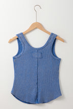 Sky Blue Mineral Wash Ribbed Notch Neck Tank Top