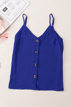 Blue Spaghetti Strap Buttoned Tank Top