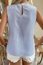 Green Stripe Lace Patchwork Crew Neck Tank Top