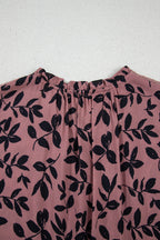 Brown Leaf Print Lace-up V Neck Crinckled Tank Top