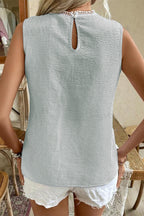 Green Stripe Lace Patchwork Crew Neck Tank Top