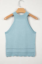 Sky Blue White Cut-out Scalloped Hem Skinny Tank Top