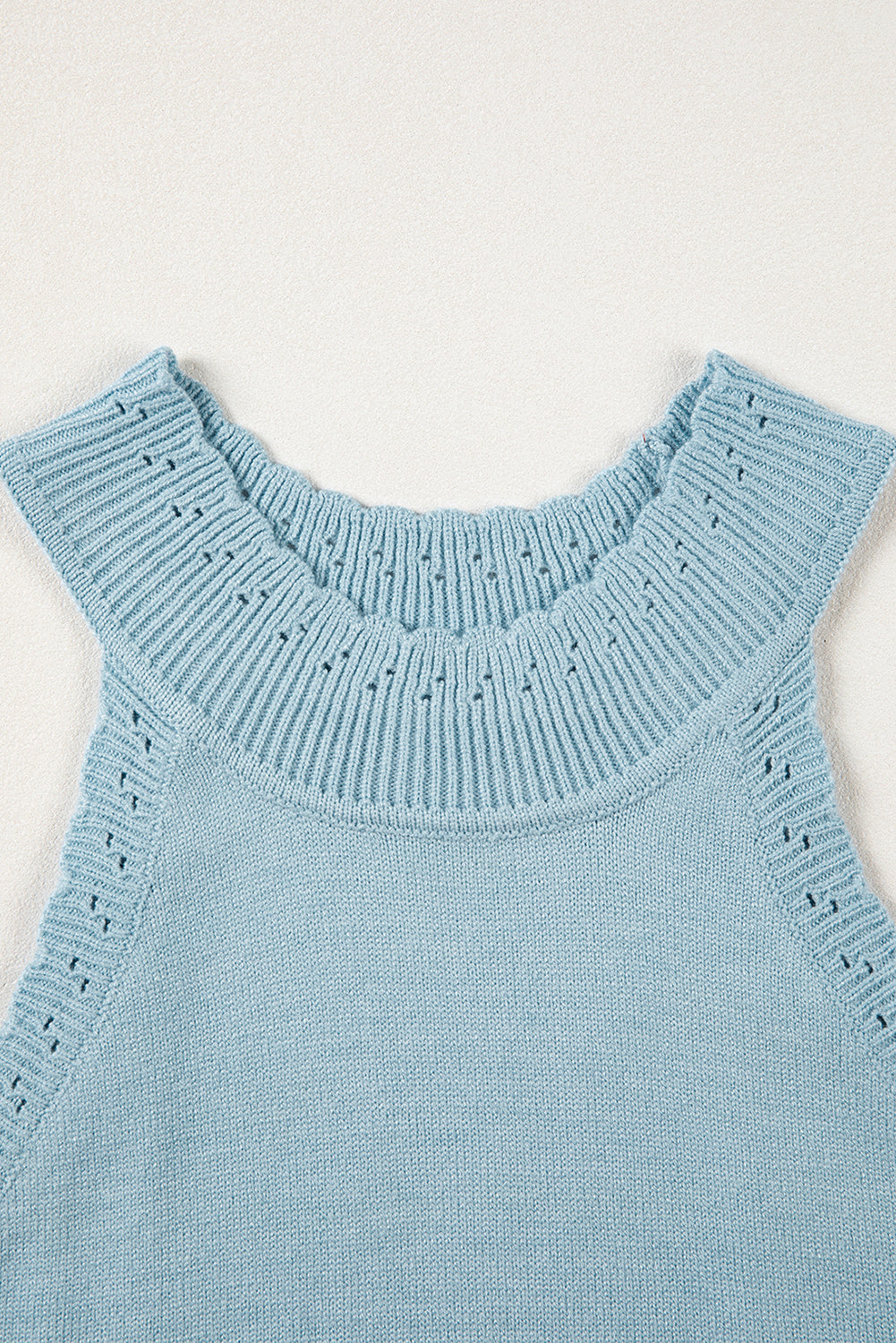 Sky Blue White Cut-out Scalloped Hem Skinny Tank Top