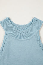 Sky Blue White Cut-out Scalloped Hem Skinny Tank Top