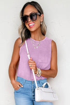Sea Green Mineral Wash Patched Chest Pocket Casual Tank Top