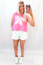 Sachet Pink Bow Print Boxy Fit Tank Top