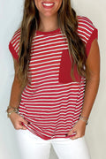 Stripe Chest Pocket Patch Round Neck Tank Top