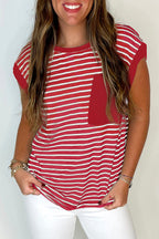 Stripe Chest Pocket Patch Round Neck Tank Top