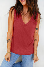 Rose Red Mineral Wash V Neck Tank Top