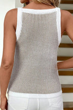 Pale Khaki Contrast Trim Ribbed Knit Sweater Tank Top