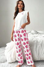 LuckeLadybug LLC White Pajama Pants with Pink Heart Pattern, perfect to pair with top tank tops
