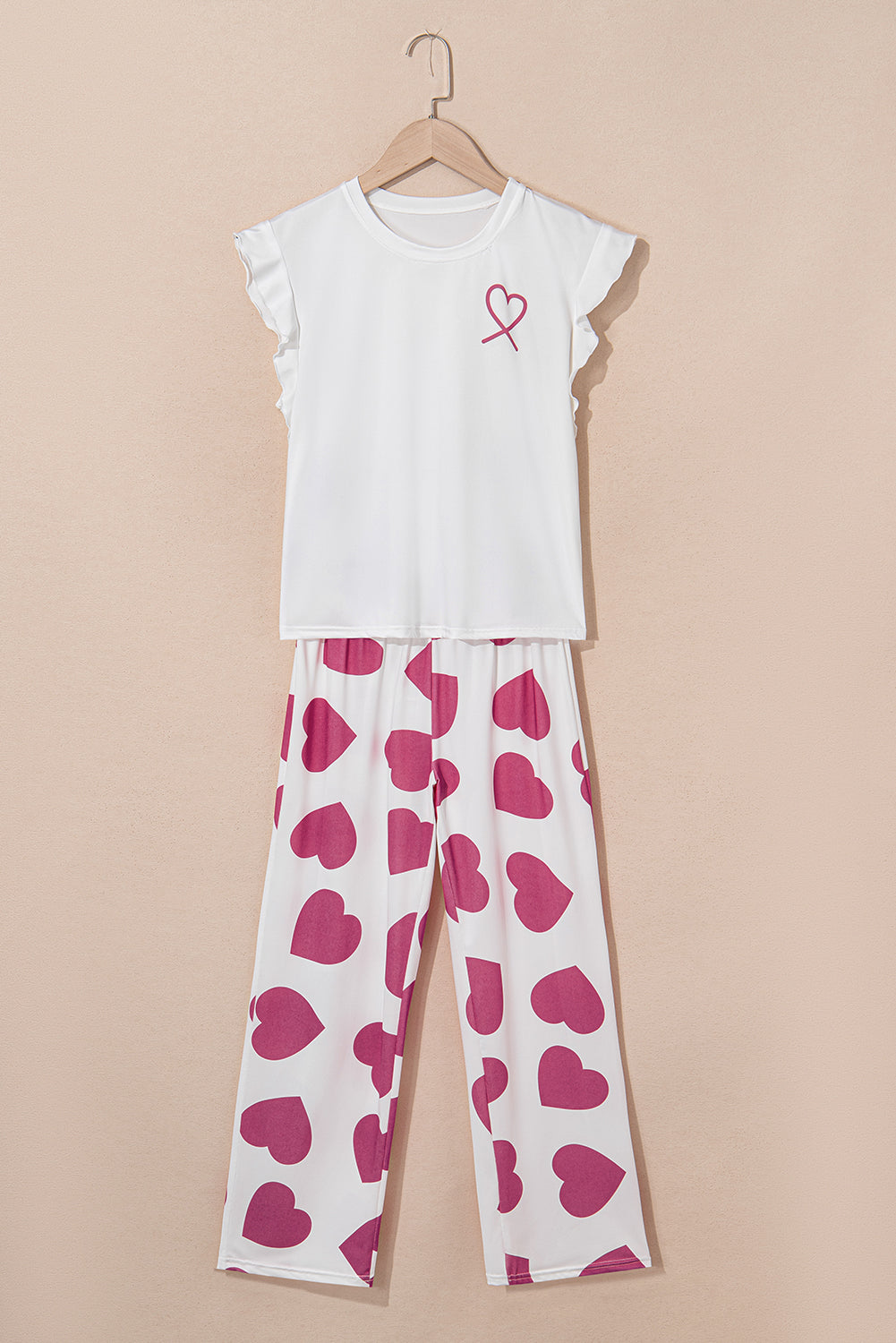 LuckeLadybug LLC White Heart Print Pants with Matching Top Tank Tops for Casual Style
