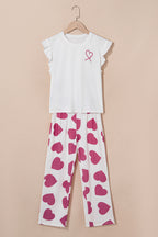 LuckeLadybug LLC White Heart Print Pants with Matching Top Tank Tops for Casual Style