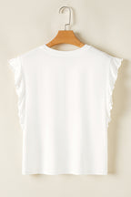 White tank top with ruffled sleeves from LuckeLadybug LLC, perfect for layering with top tank tops