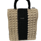 ThreadsByHannah Handmade Tote Bag in Beige and Black with a Stylish Knitted Design