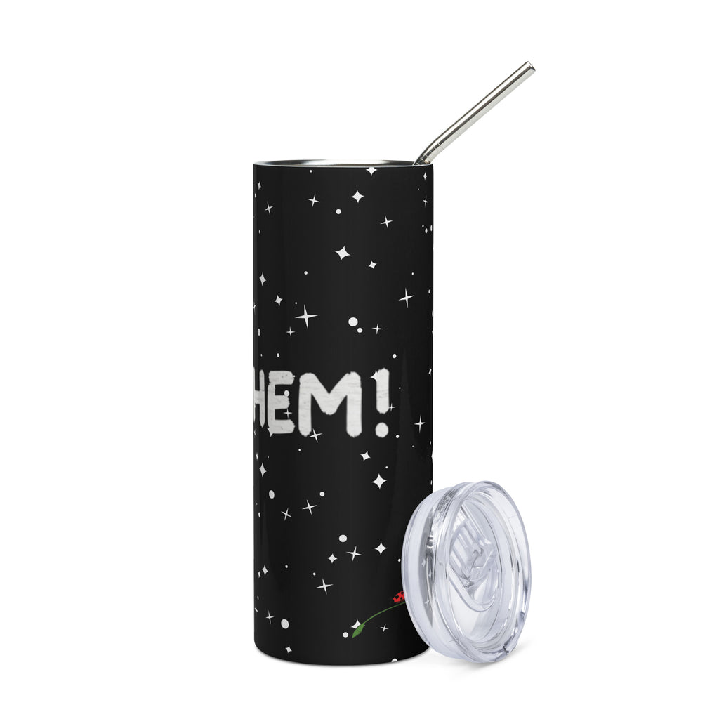 LuckeLadybug trendy insulated tumbler cup in black with star pattern and stainless steel straw