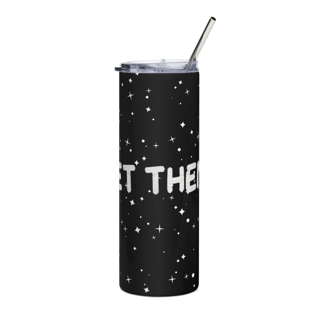 LuckeLadybug stainless steel trendy insulated tumbler cup with black starry design and clear lid with straw