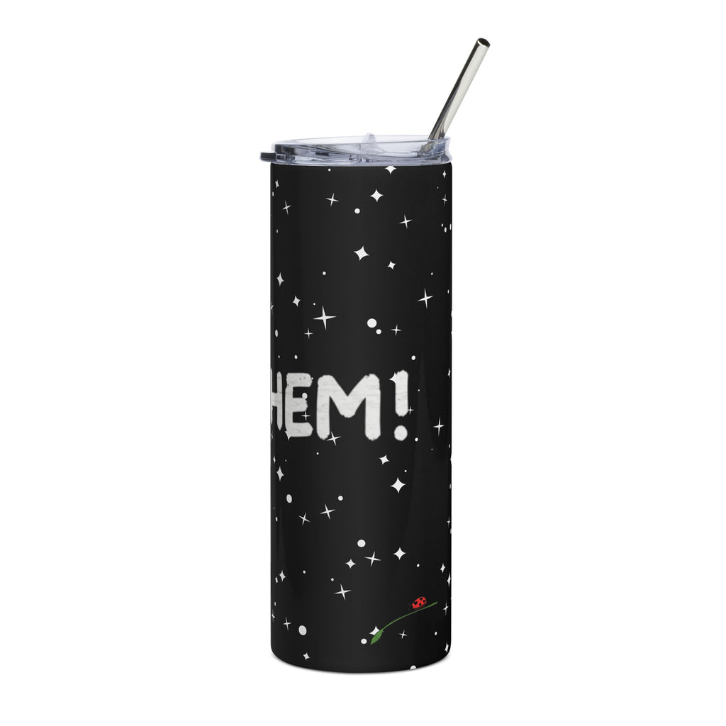 LuckeLadybug stainless steel trendy insulated tumbler cup with black starry design and clear lid with metal straw