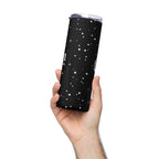 LuckeLadybug trendy insulated tumbler cup in black with white star pattern held in hand