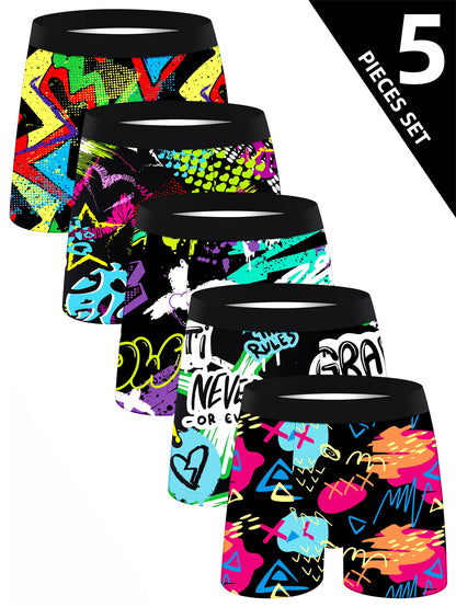 Trendy men's boxer briefs set featuring vibrant graphic designs and comfortable fit for all-day wear