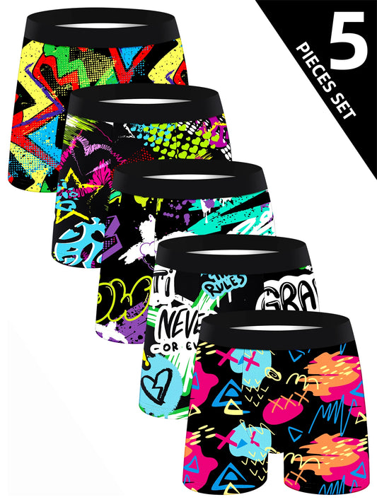 Trendy men's boxer briefs set featuring vibrant graphic designs and comfortable fit for all-day wear