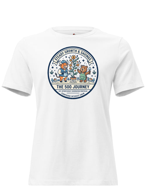 LuckeLadybug LLC White T-Shirt Featuring Standard and Poor 500 Index Fund Design for Financial Enthusiasts
