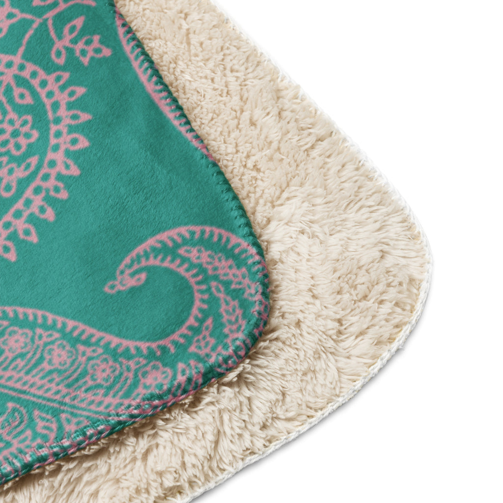 Turquoise paisley sherpa blanket with soft cream sherpa lining by LuckeLadybug