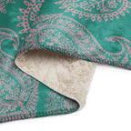 LuckeLadybug turquoise paisley sherpa blanket with soft cream sherpa lining for cozy warmth